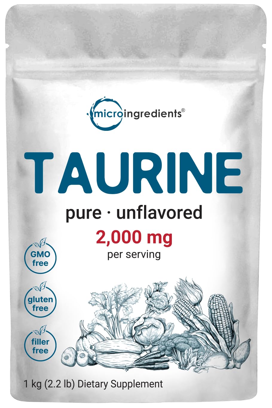 Taurine Micro Ingredients poudre emballage pratique pour stock durable et dosage fiable.