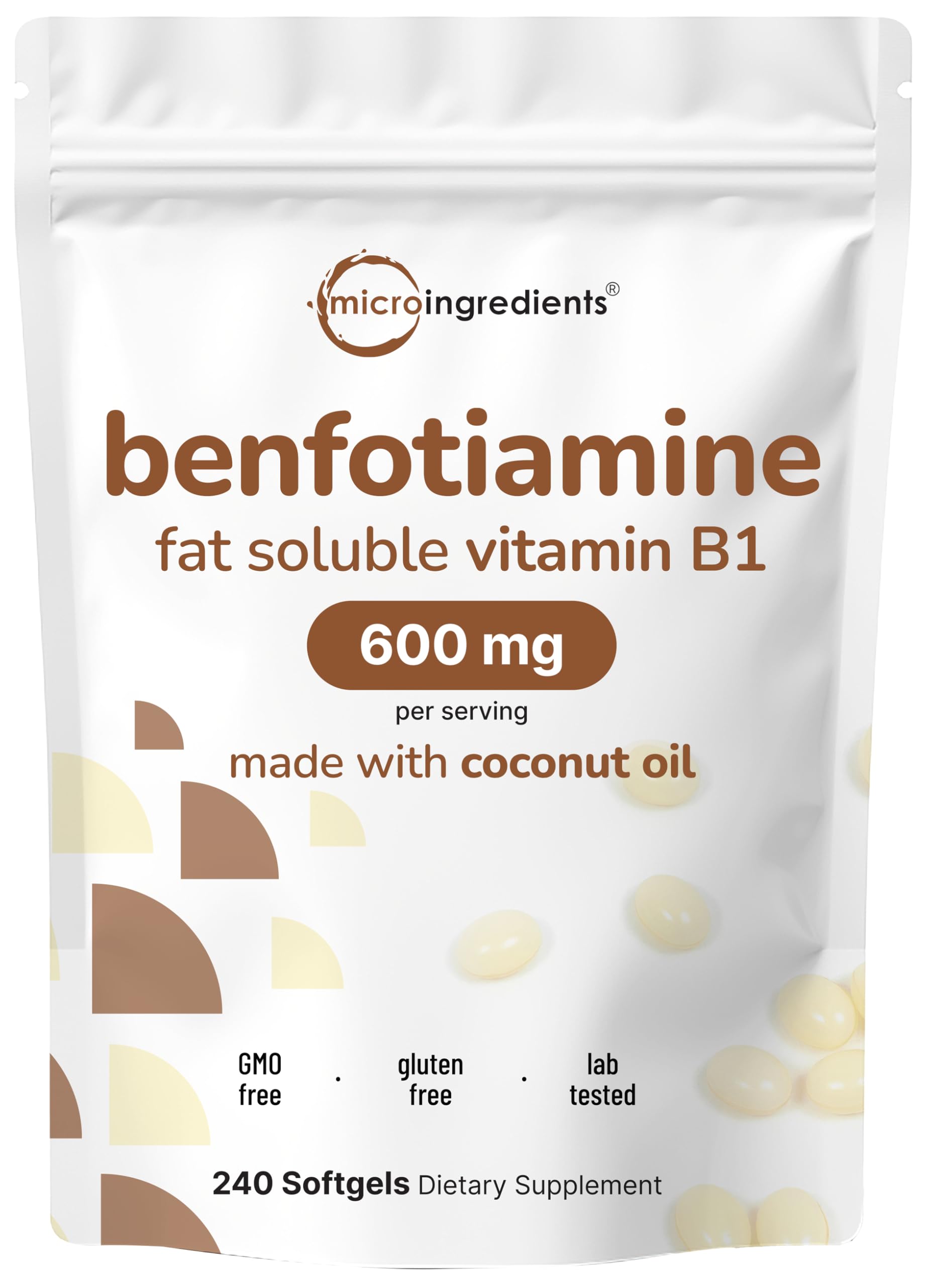 Micro Ingredients Vitamine B1 Benfotiamine, gélules molles faciles à avaler, absorption optimisée.