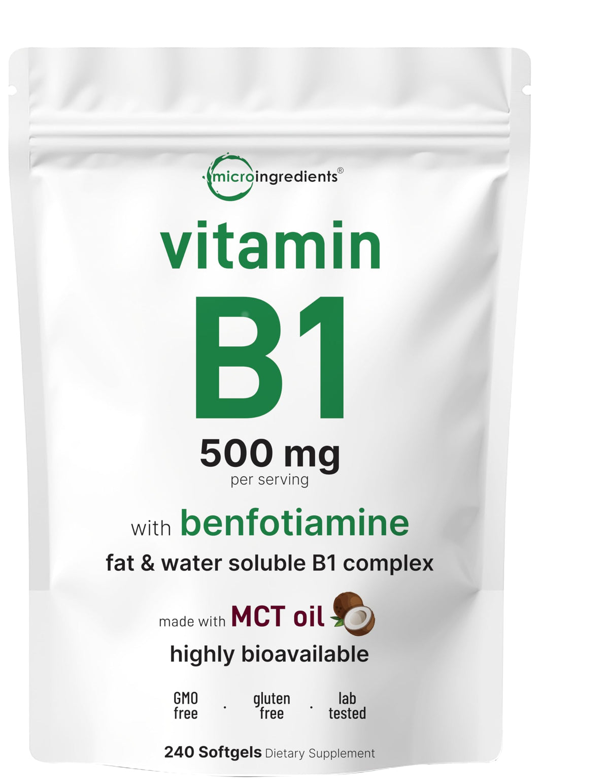 Micro Ingredients Vitamine B1, bouteille de gélules pour énergie quotidienne.
