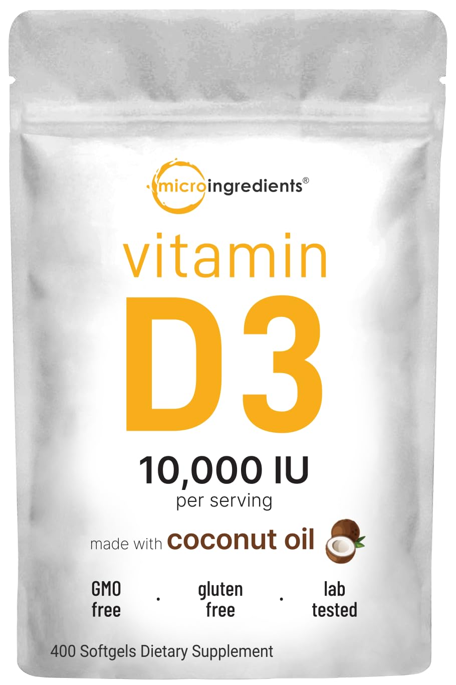 Micro Ingredients vitamine D3 en bouteille avec capsules molles faciles à avaler pour l'apport quotidien.
