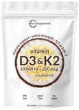 Micro Ingredients D3/K2, bouteille, absorption améliorée par l’huile de coco.