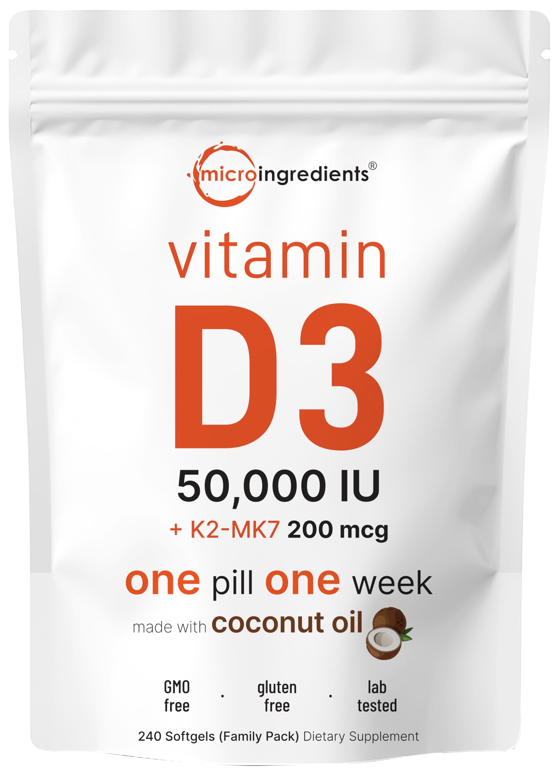 Micro Ingredients vitamine D3 et K2 en bouteille, apport hebdomadaire pratique pour les os.