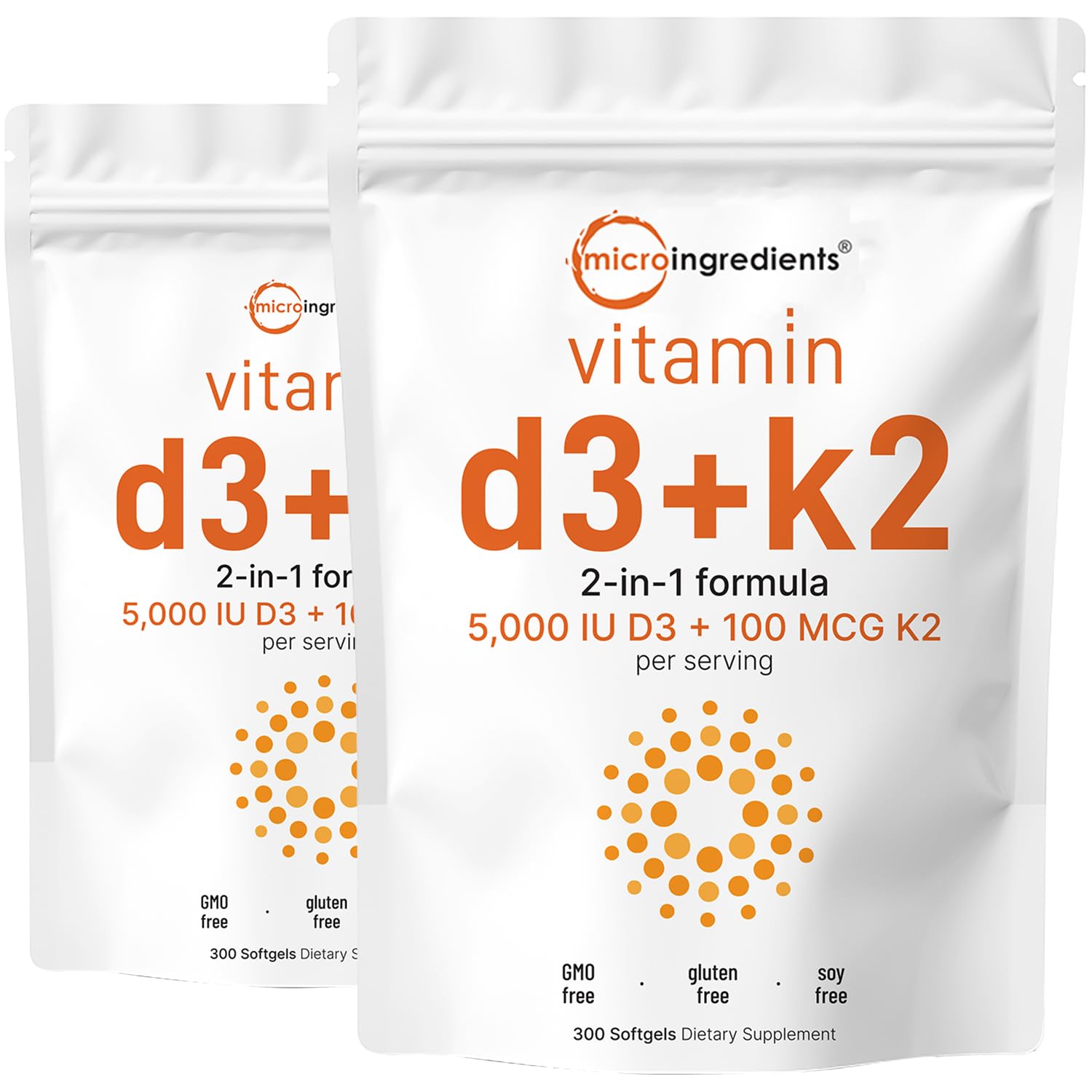 Micro Ingredients vitamine D3-K2 – bouteille de 600 gélules molles faciles à avaler