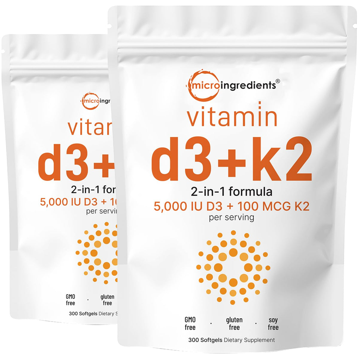 Micro Ingredients vitamine D3-K2 – bouteille de 600 gélules molles faciles à avaler