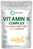 Micro Ingredients Super Vitamine K Complex – bouteille et capsules molles, absorption améliorée grâce à l huile de coco.