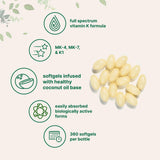 Micro Ingredients Super Vitamine K Complex – format 360 capsules molles, dosage quotidien simple.