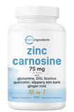 Micro Ingredients Zinc Carnosine 75mg, bouteille de capsules végétales prêtes à l'emploi.