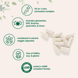 Micro Ingredients Zinc Carnosine 75mg, capsules végétales sans OGM ni gluten.