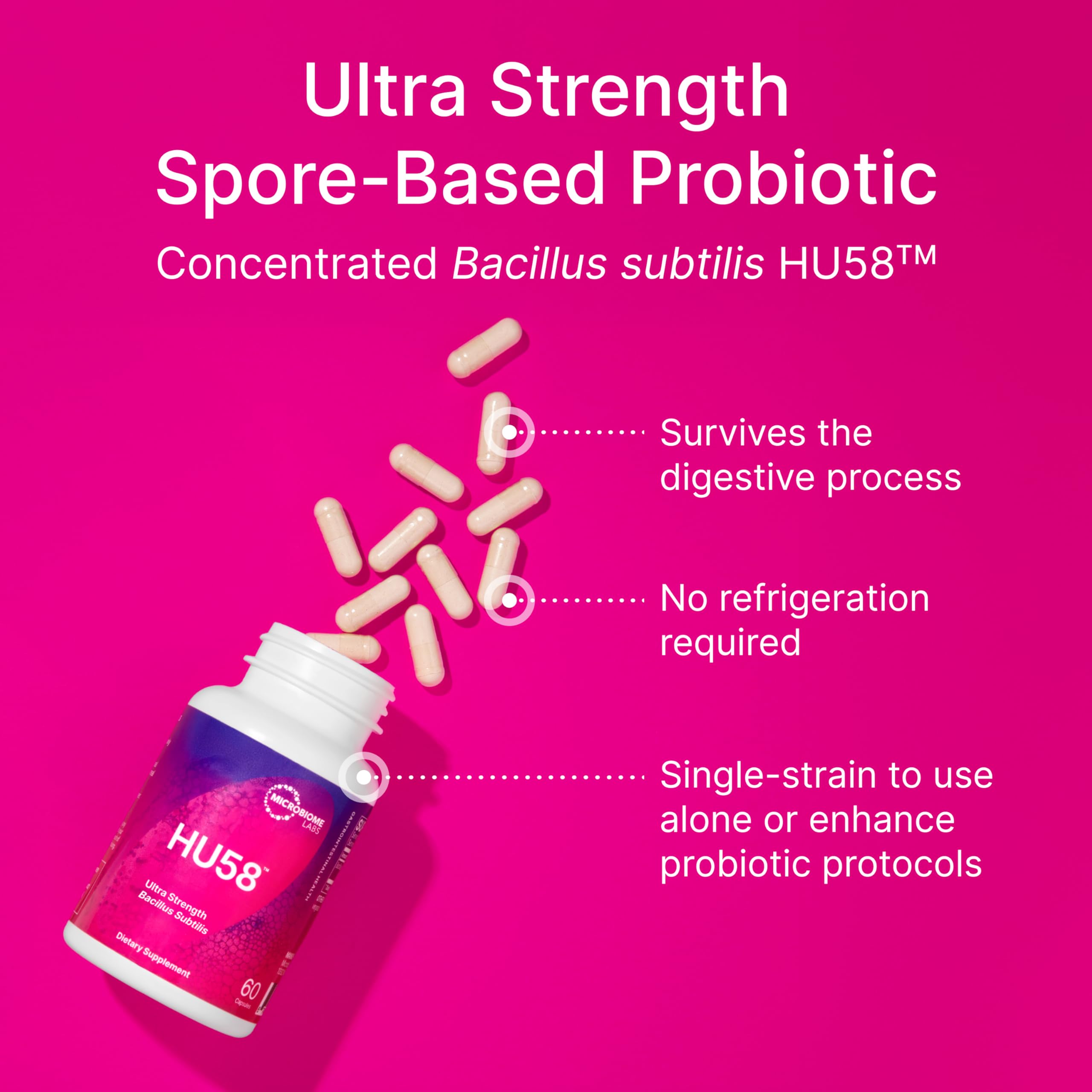 Capsules HU58 Microbiome Labs, apport quotidien pour la flore intestinale.