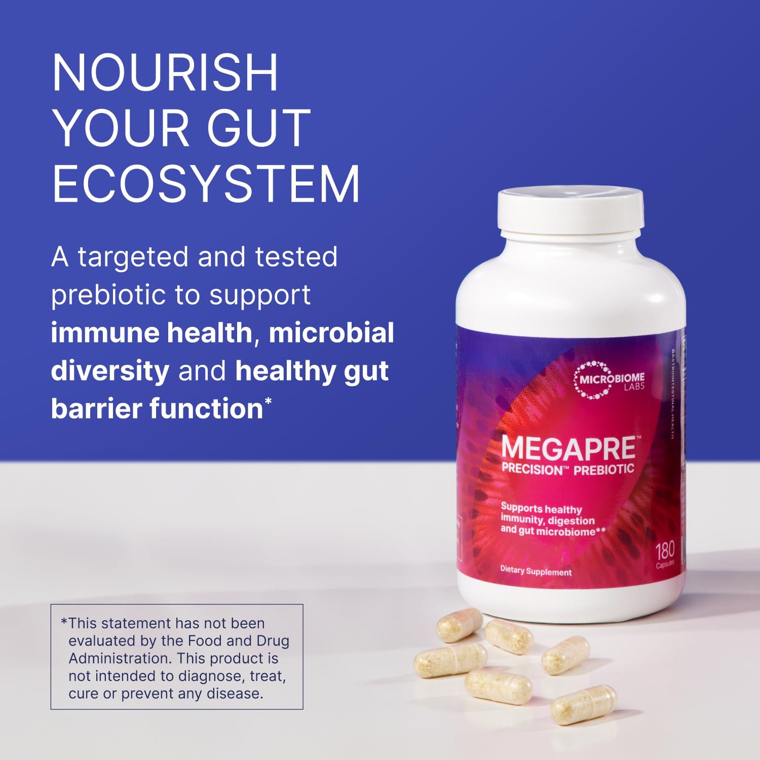 Emballage MegaPre Microbiome Labs : format compact pour votre routine.