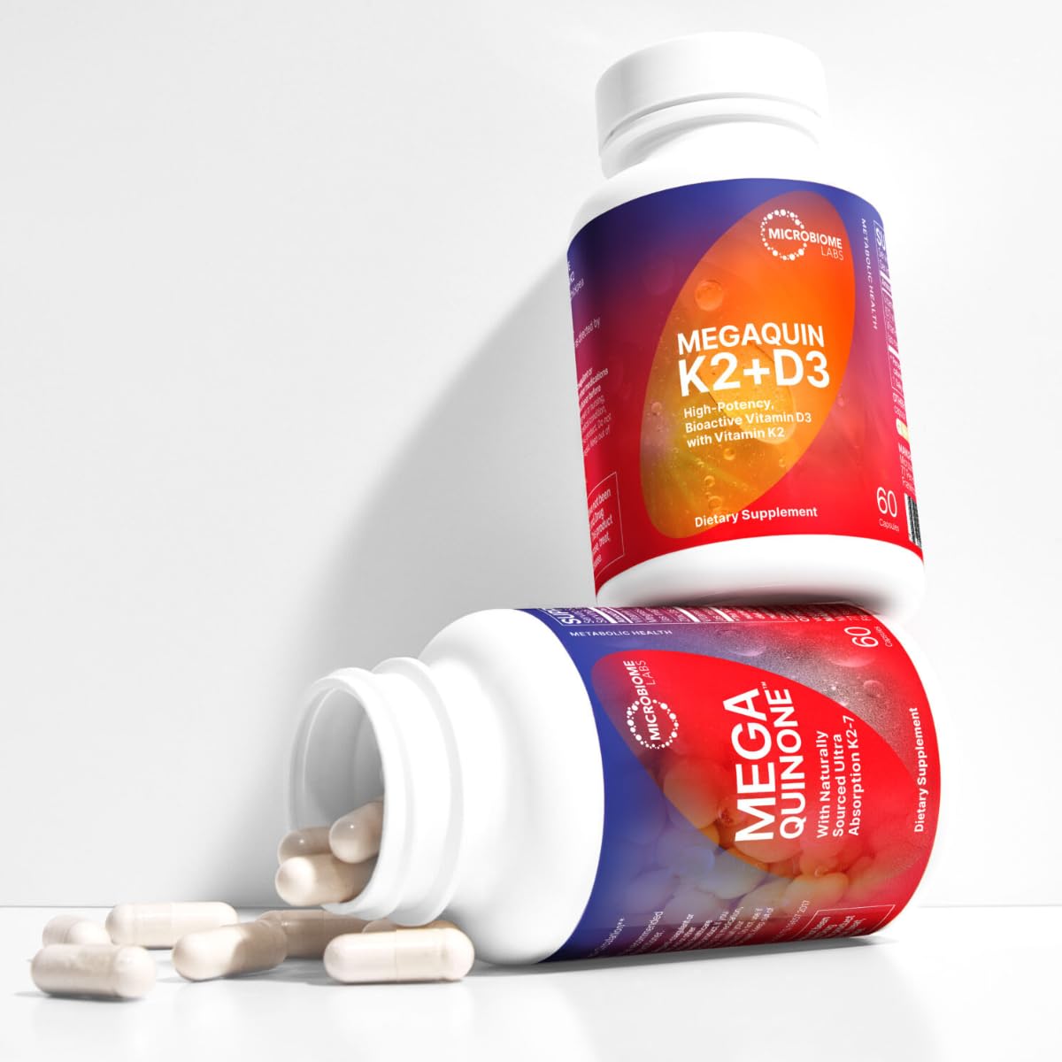 Formule synergique MegaQuin D3 + K2: capsules visibles et équilibre minéral potentiel.