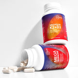 Formule synergique MegaQuin D3 + K2: capsules visibles et équilibre minéral potentiel.