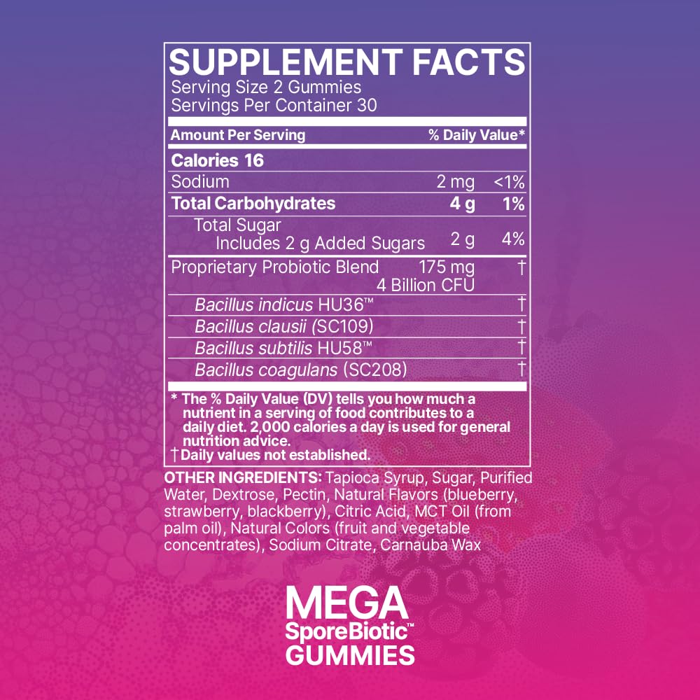 Gommes MegaSporeBiotic Microbiome Labs: 2 milliards d UFC par gomme