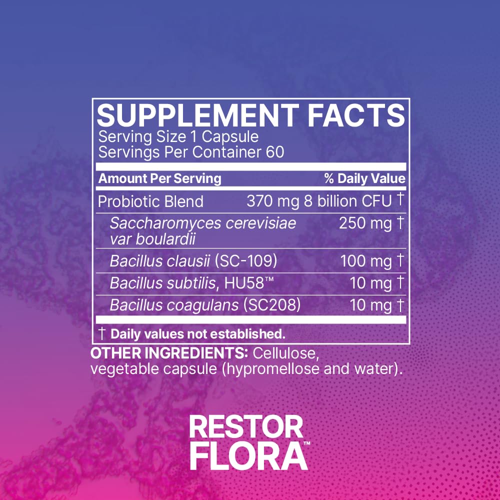 Restorflora Microbiome Labs – Bacillus clausii SC109, support probiotique complémentaire pour l’intestin.