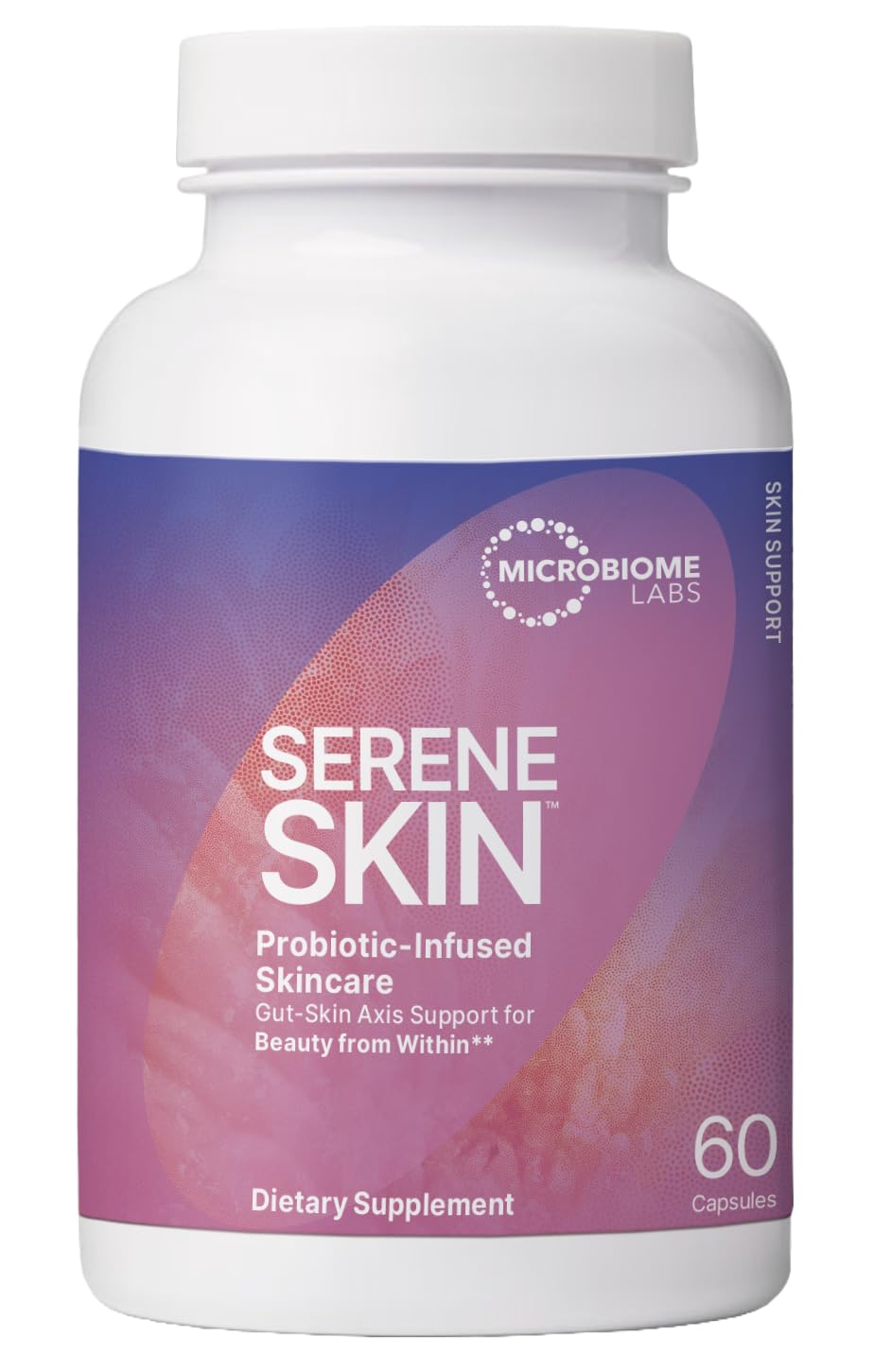 SereneSkin Microbiome Labs — bouteille 60 capsules pour peau éclatante et intestin sain