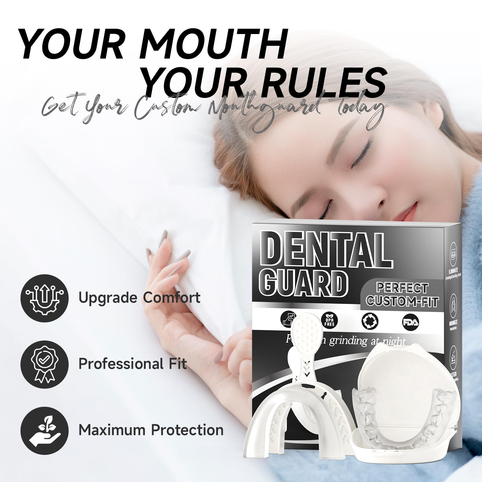 Mictaning protége-dents nocturne, compatible avec les dents du haut et du bas.