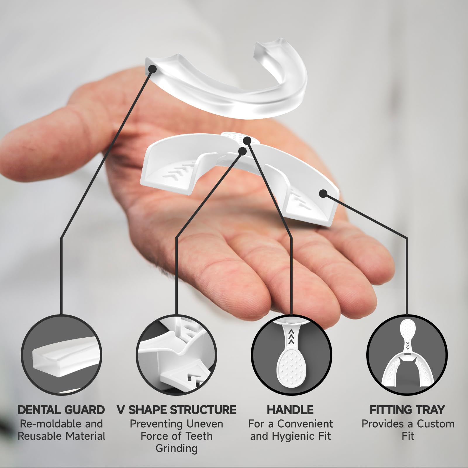 Mictaning protège-dents nocturne, design confortable pour le grincement occasionnel.