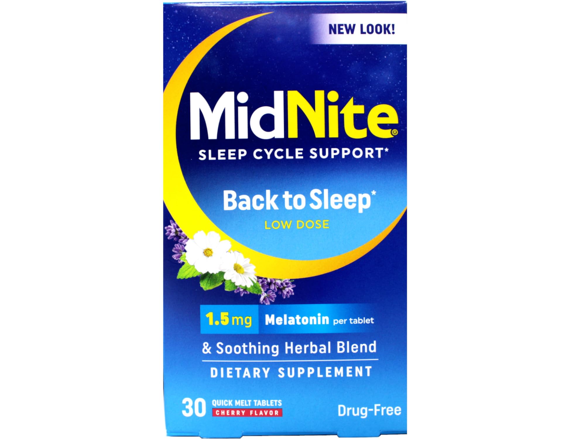 MidNite Sleep Cycle Support – tablettes fondantes rapides sans eau, usage nocturne facilité.