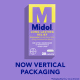 Bouteille Midol soulagement longue durée, caplets pratiques à emporter.