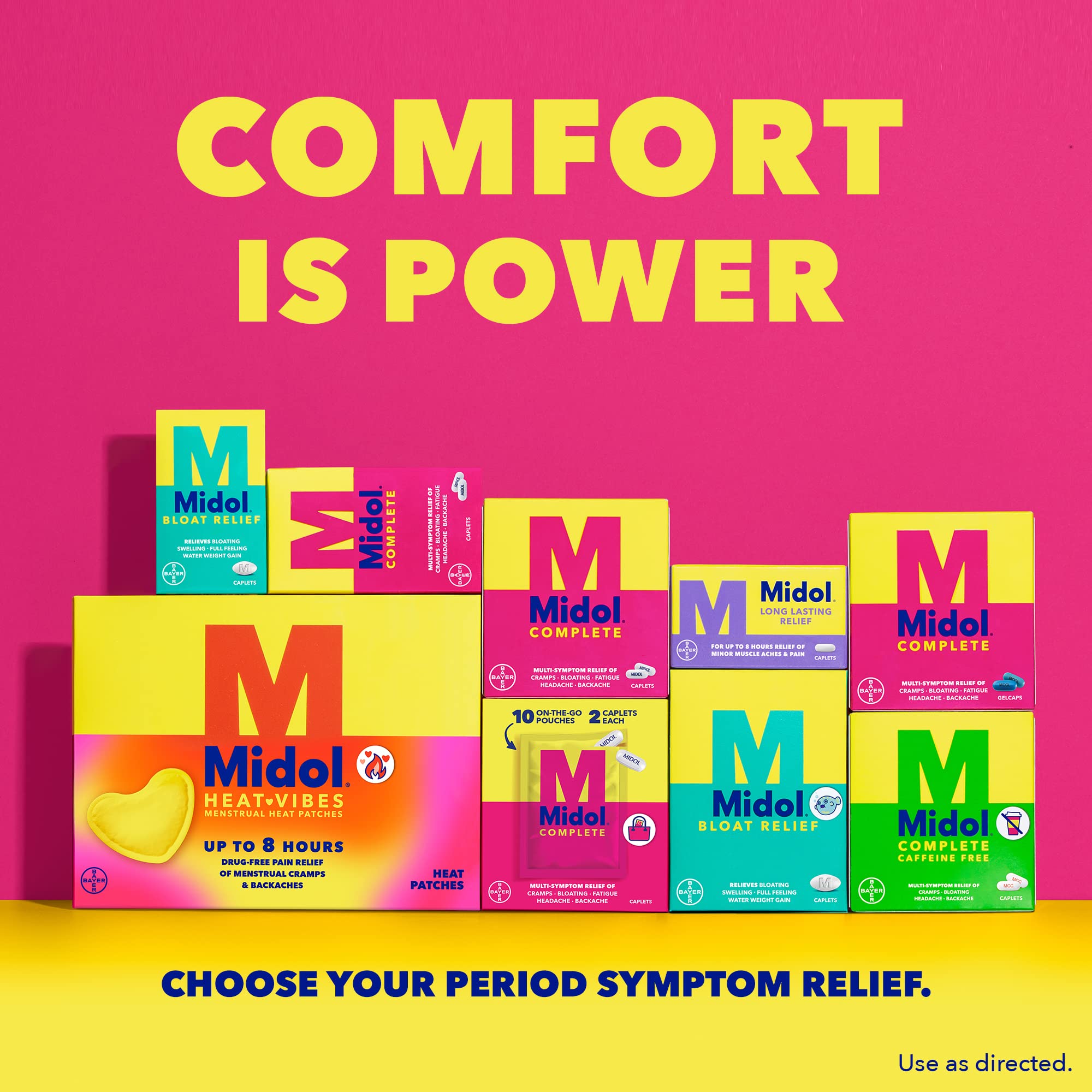 Midol: prise recommandée toutes les 8 heures pour un confort soutenu.