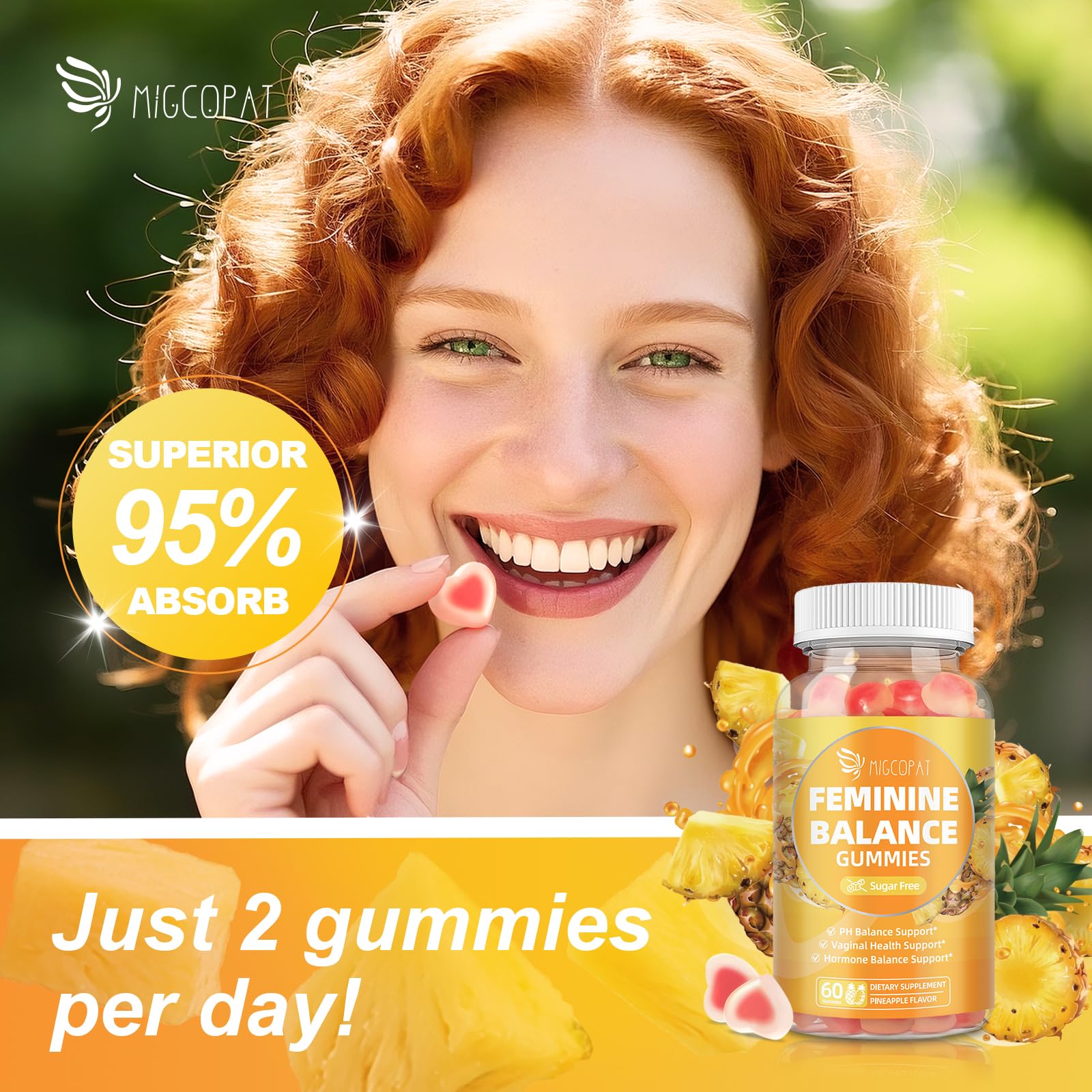 Migcopat bonbons gélifiés ananas – hydratation équilibrée grâce au citrate de sodium.