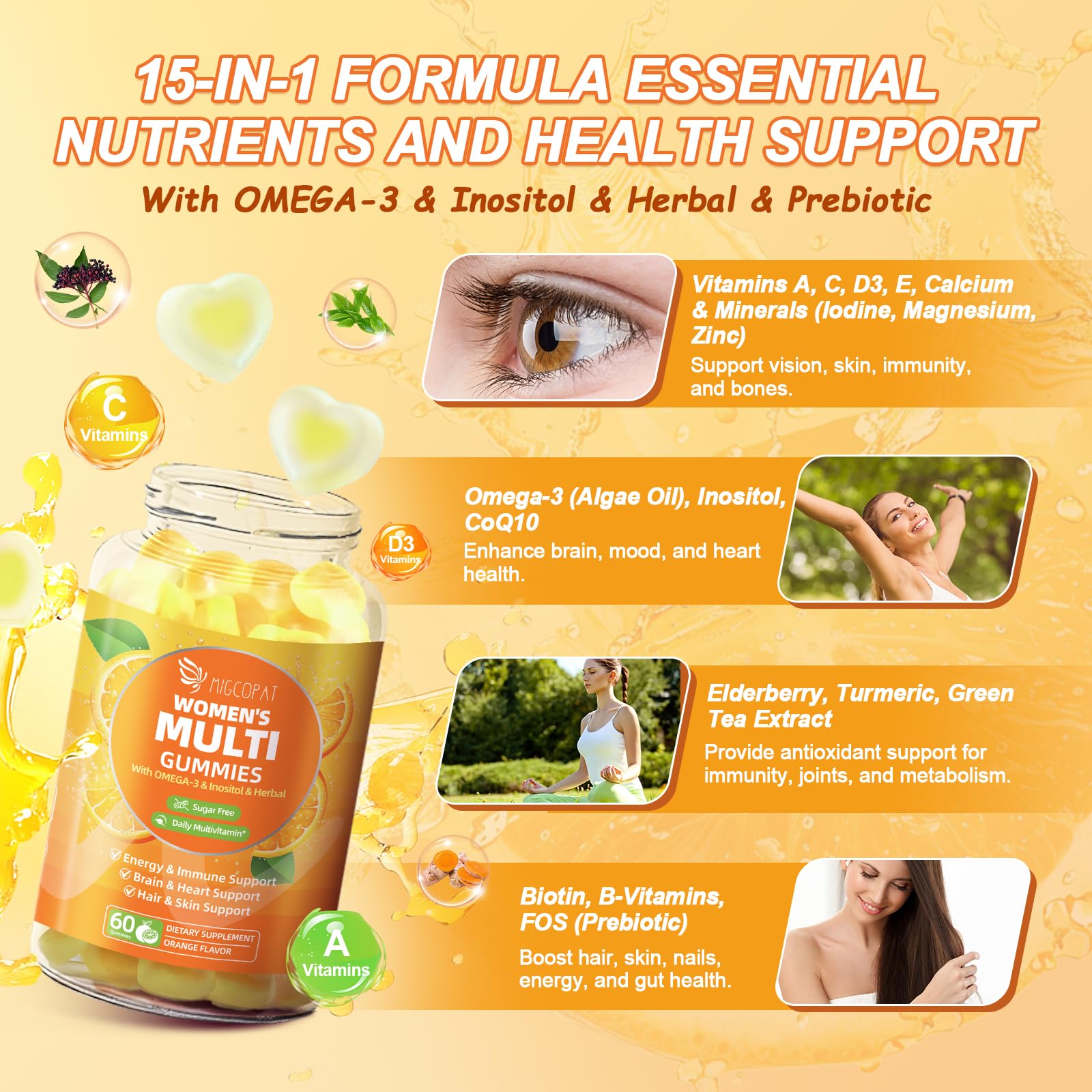 Migcopat Gommes femmes, vitamines A, C, D et E pour la peau et la vision.
