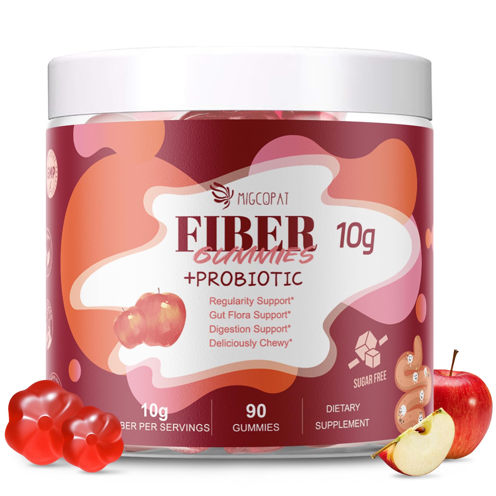 Gommes Migcopat fibre pomme en bouteille, présentation agréable et fibre quotidienne.