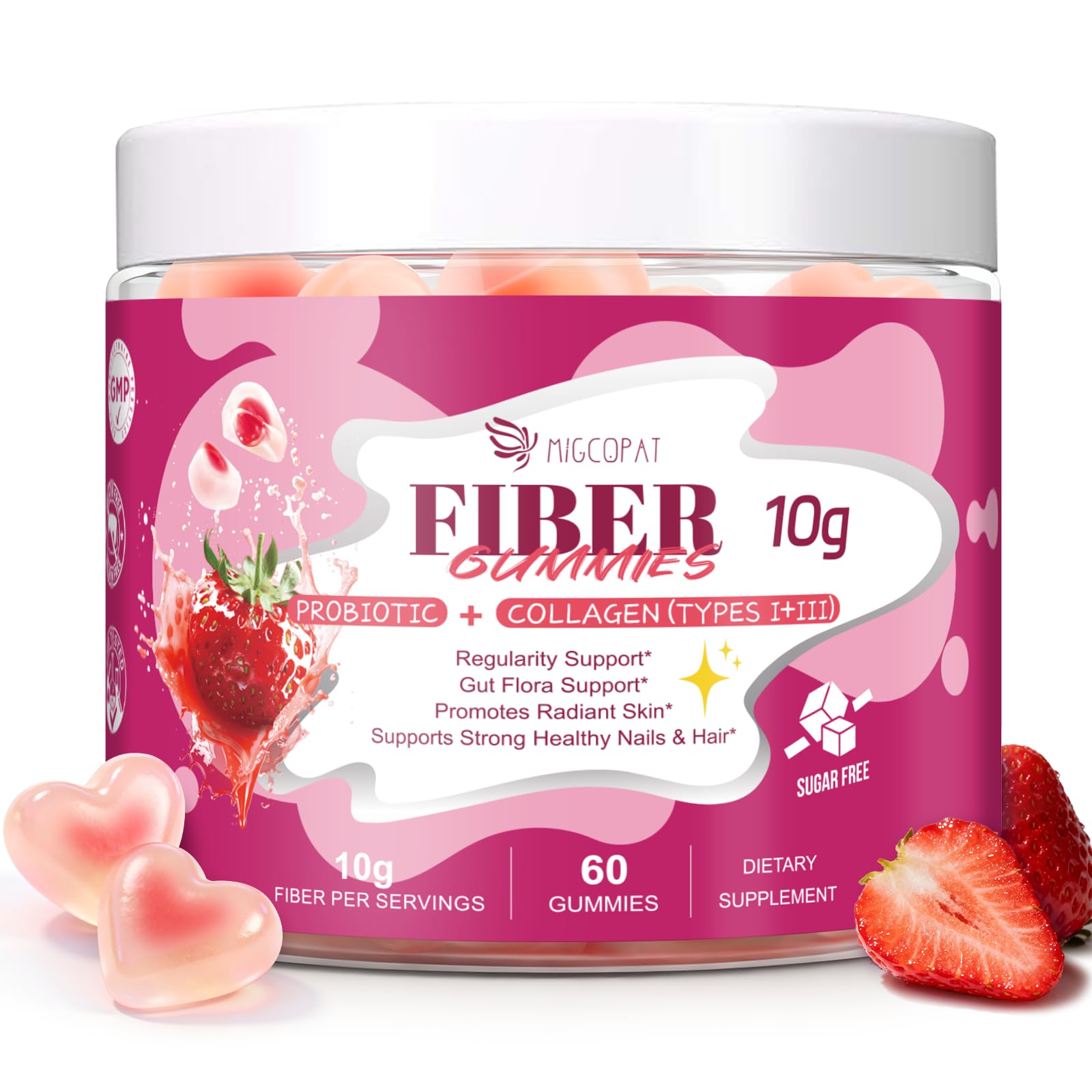 Migcopat Gommes fibres digestives en bouteille, soutien digestif pratique.