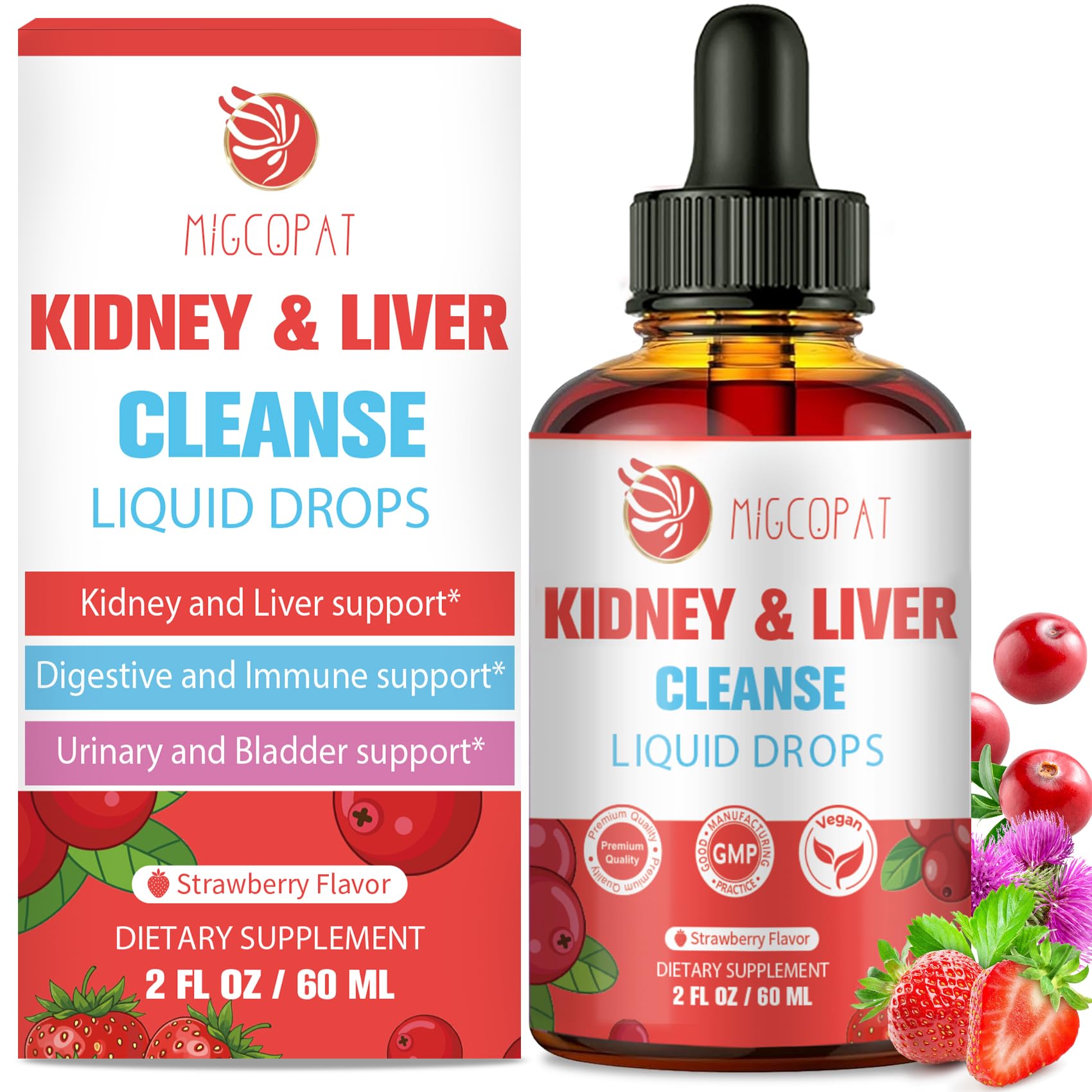 Migcopat gouttes detox-bouteille : soutien quotidien des voies d’élimination.