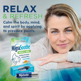 MigraSoothe roll-on procurant un effet frais rafraîchissant avec menthe et lavande.