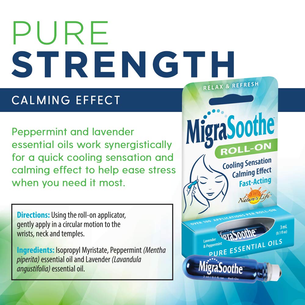 MigraSoothe roll-on appliqué sur un point de pression pour relaxer les tensions.