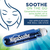 MigraSoothe roll-on utilisable en déplacement, sac à main, voiture ou bureau.