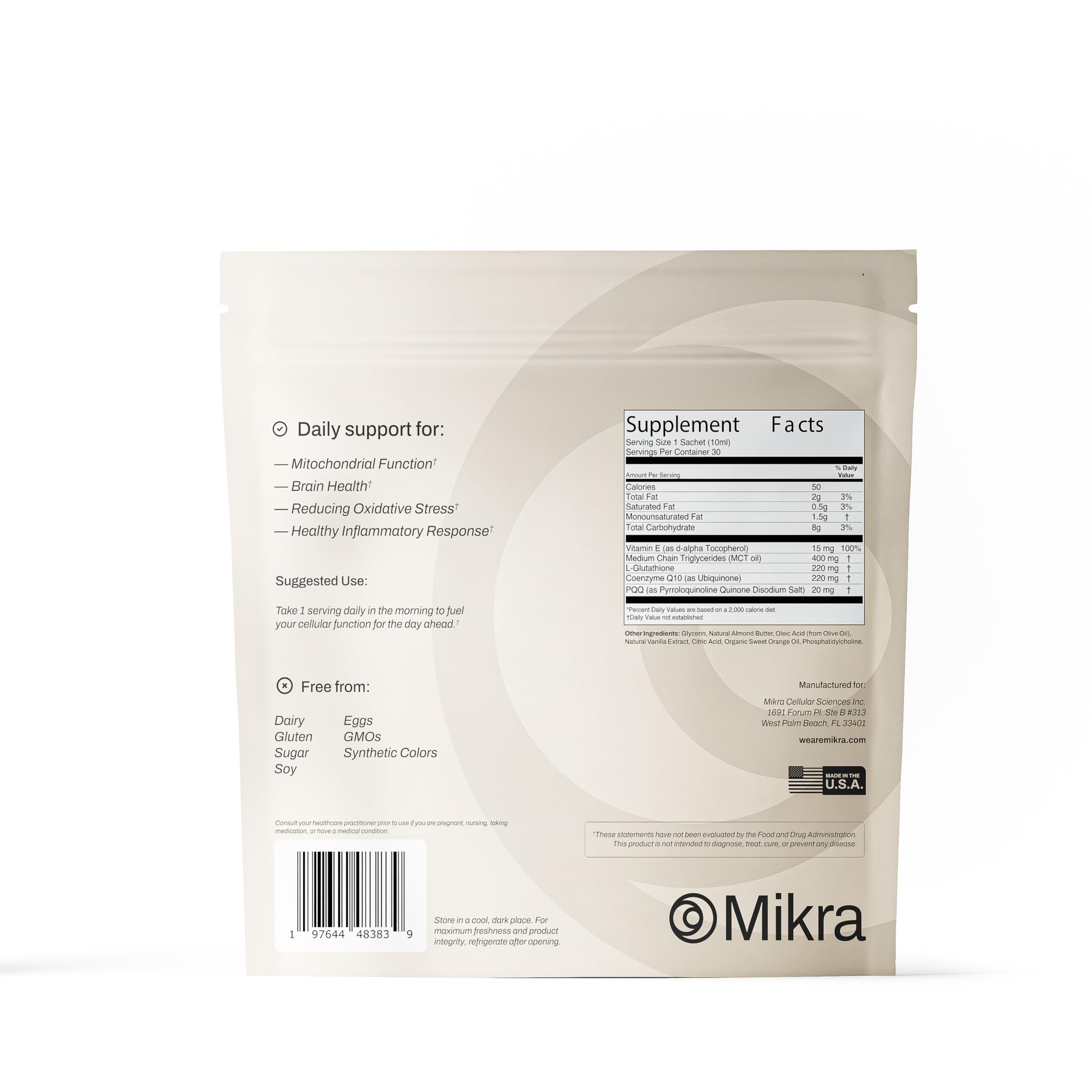 Mikra Glutathione Liposomal - ingrédients naturels sans gluten ni lactose