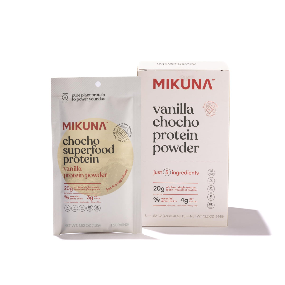 Sachet Mikuna Chocho Protéine vanille, collation pratique et riche en protéines.
