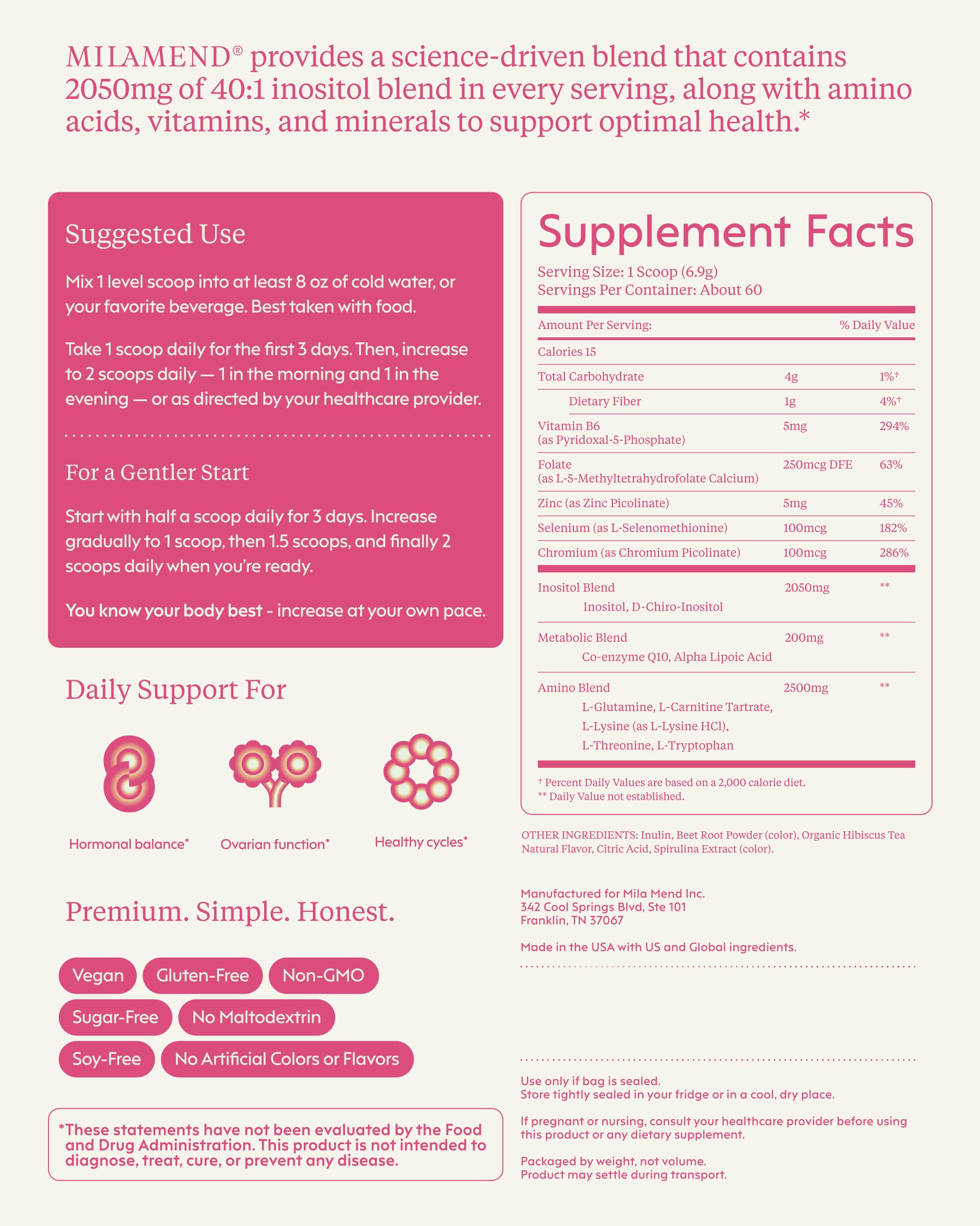 Milamend fabrication certifiée NSF et conforme FDA – ingrédients vegan et non-OGM