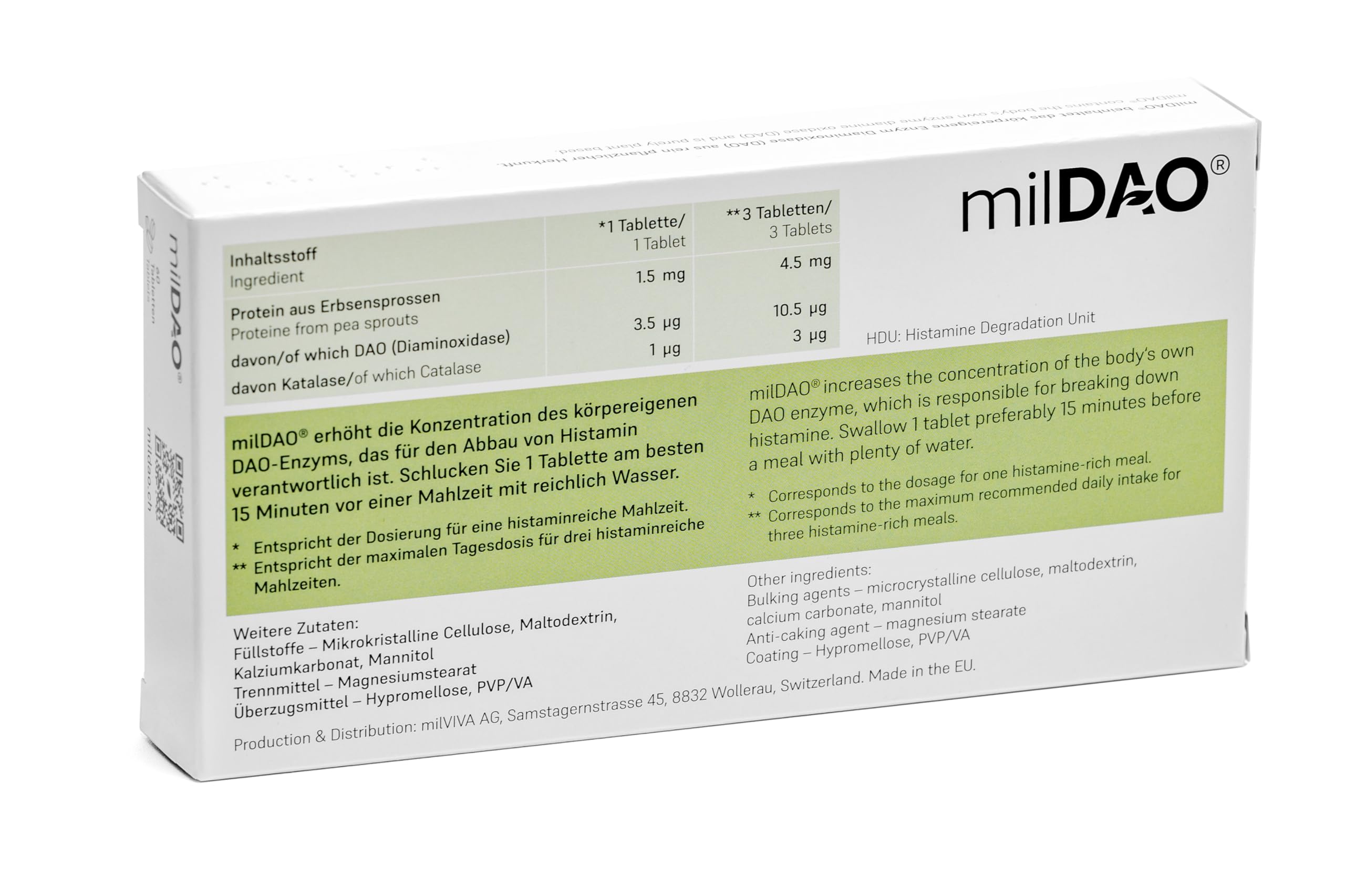 milDAO sachet foil stabilité protège l’activité enzymatique des comprimés.