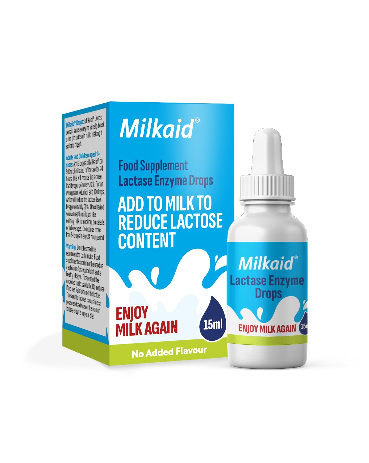 Milkaid bouteille gouttes lactase pour faciliter la digestion du lactose.