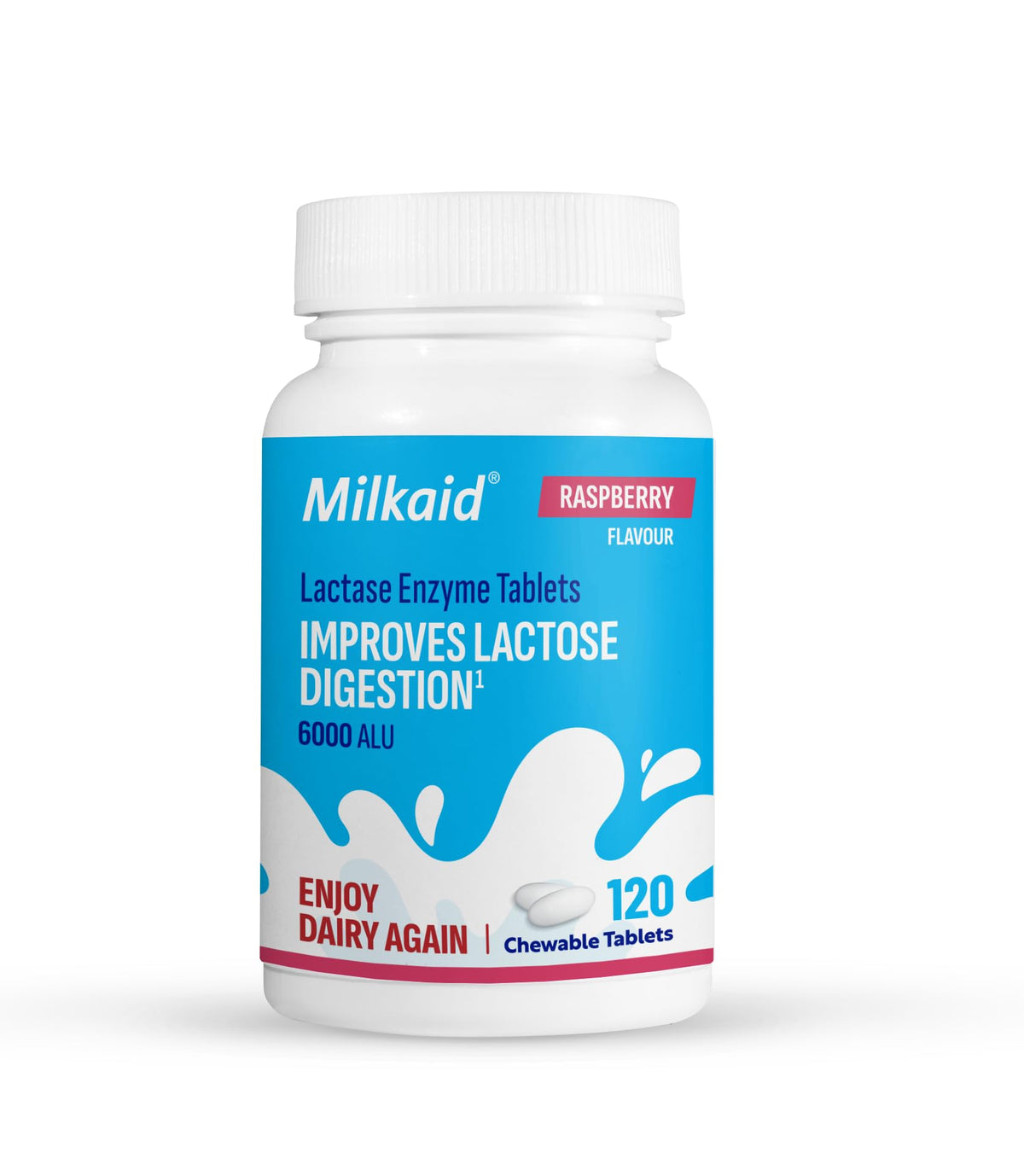 Milkaid tablettes lactase framboise emballage pratique et portable