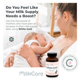 Milkcare White Gold étiquette présente une liste d'ingrédients claire et sans fenugrec.