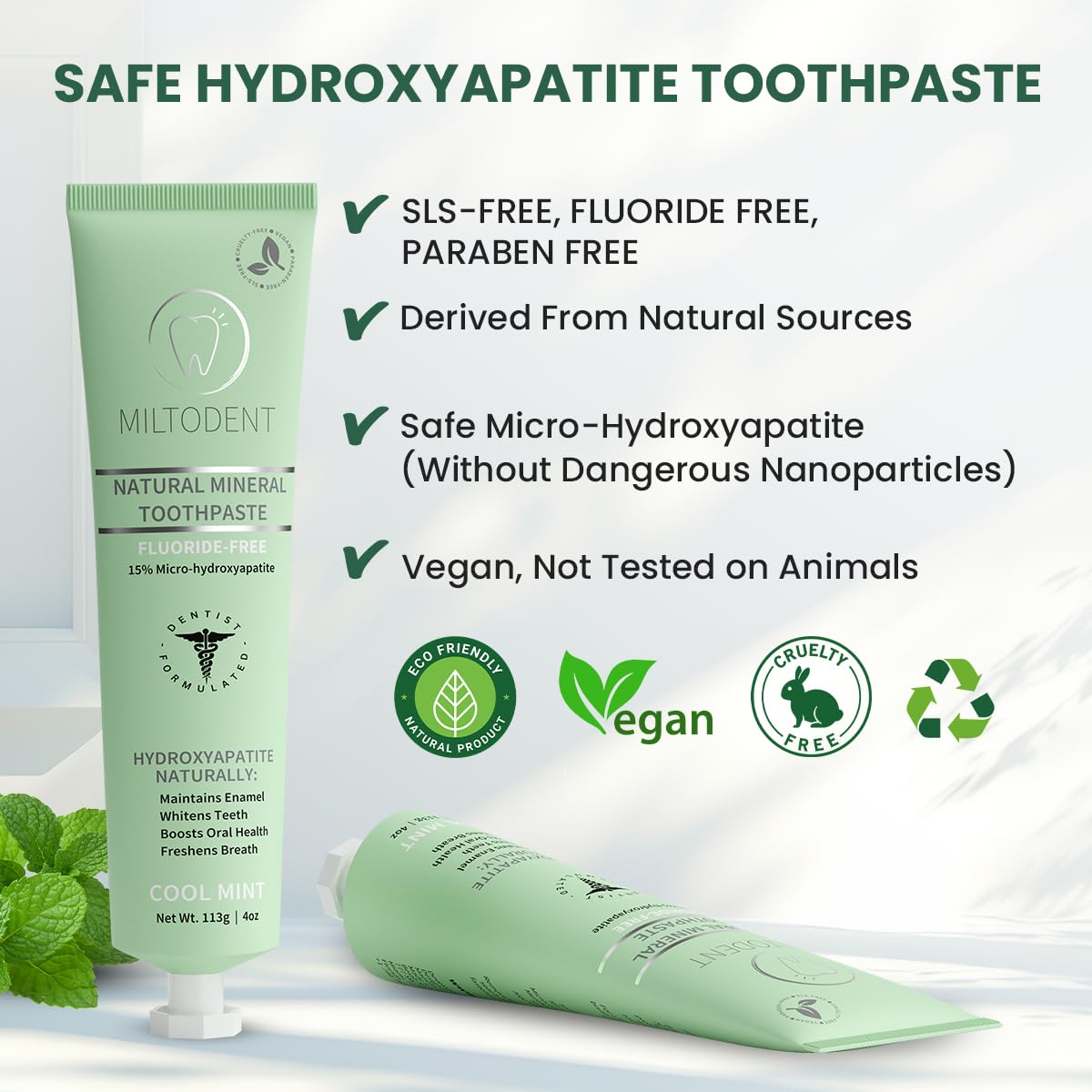 MILTODENT pâte végane sans additifs artificiels pour toute la famille