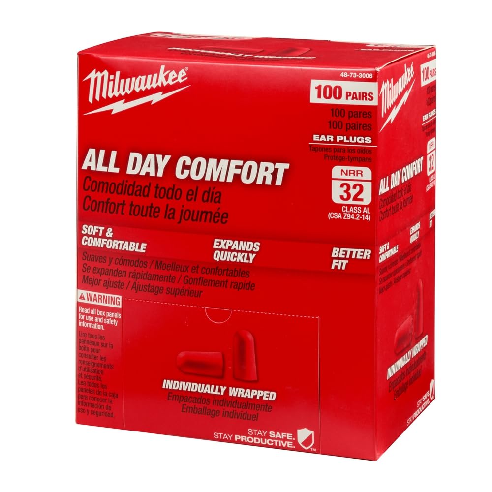 Bouchons Milwaukee, paires emballées individuellement, praticité et distribution sur le site.