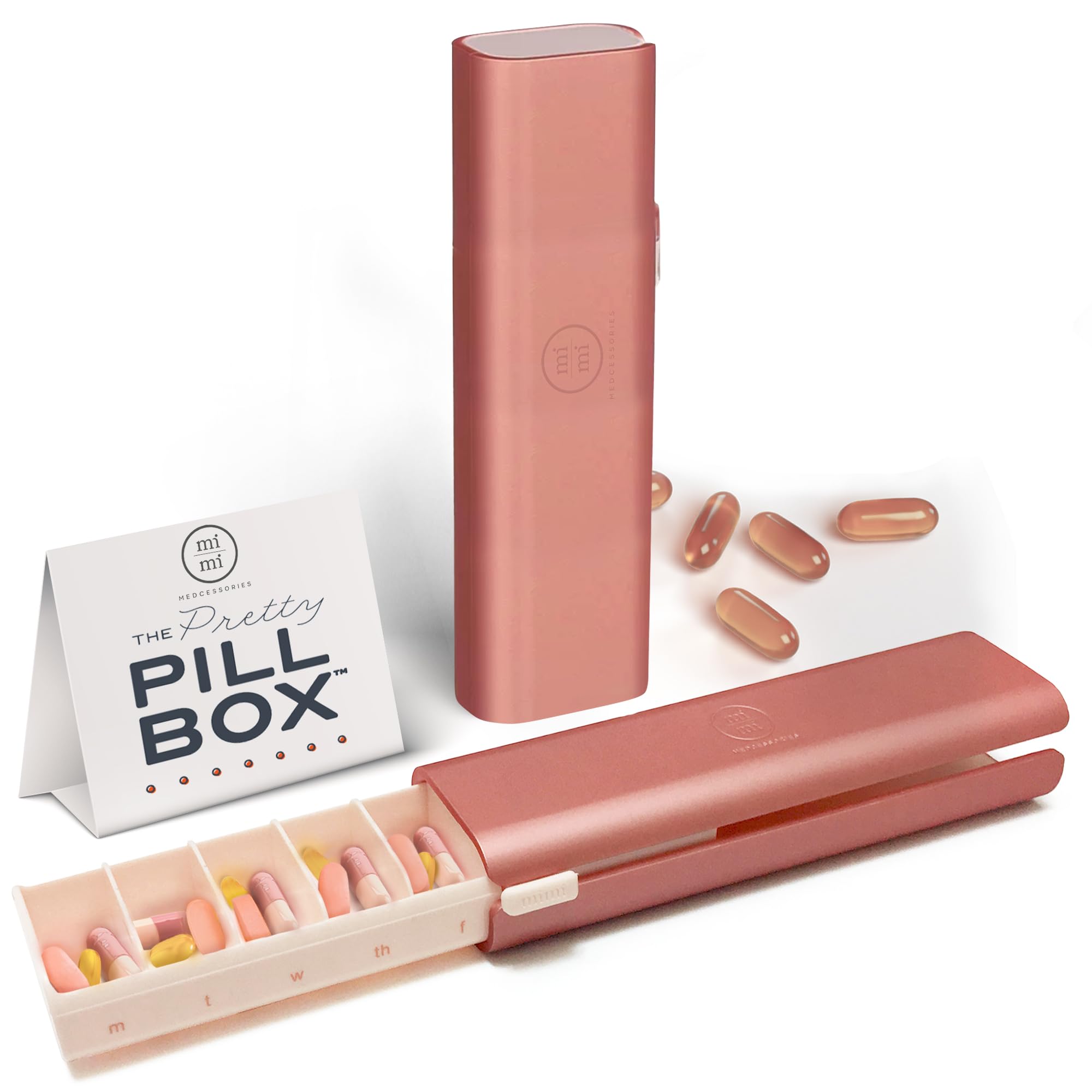 Boîte-pilules Mimi Medcessories rose élégante, pratique pour une routine quotidienne organisée.