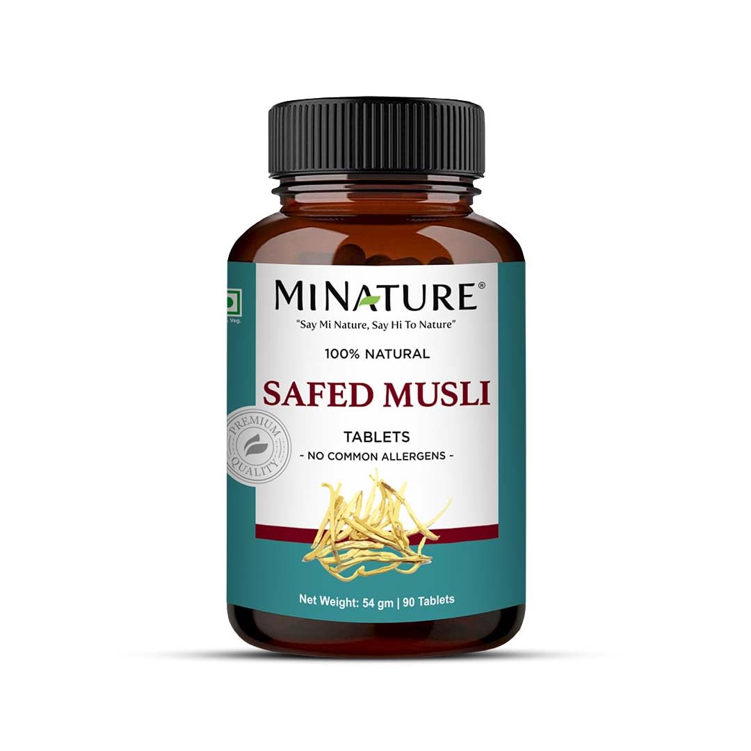 Mi Nature Safed Musli — bouteille claire facilitant le dosage quotidien