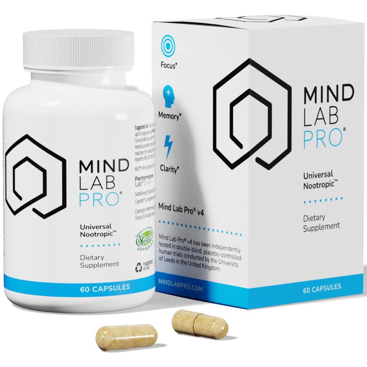 Mind Lab Pro MLP4 bouteille avec capsules, soutien potentiel à la concentration.