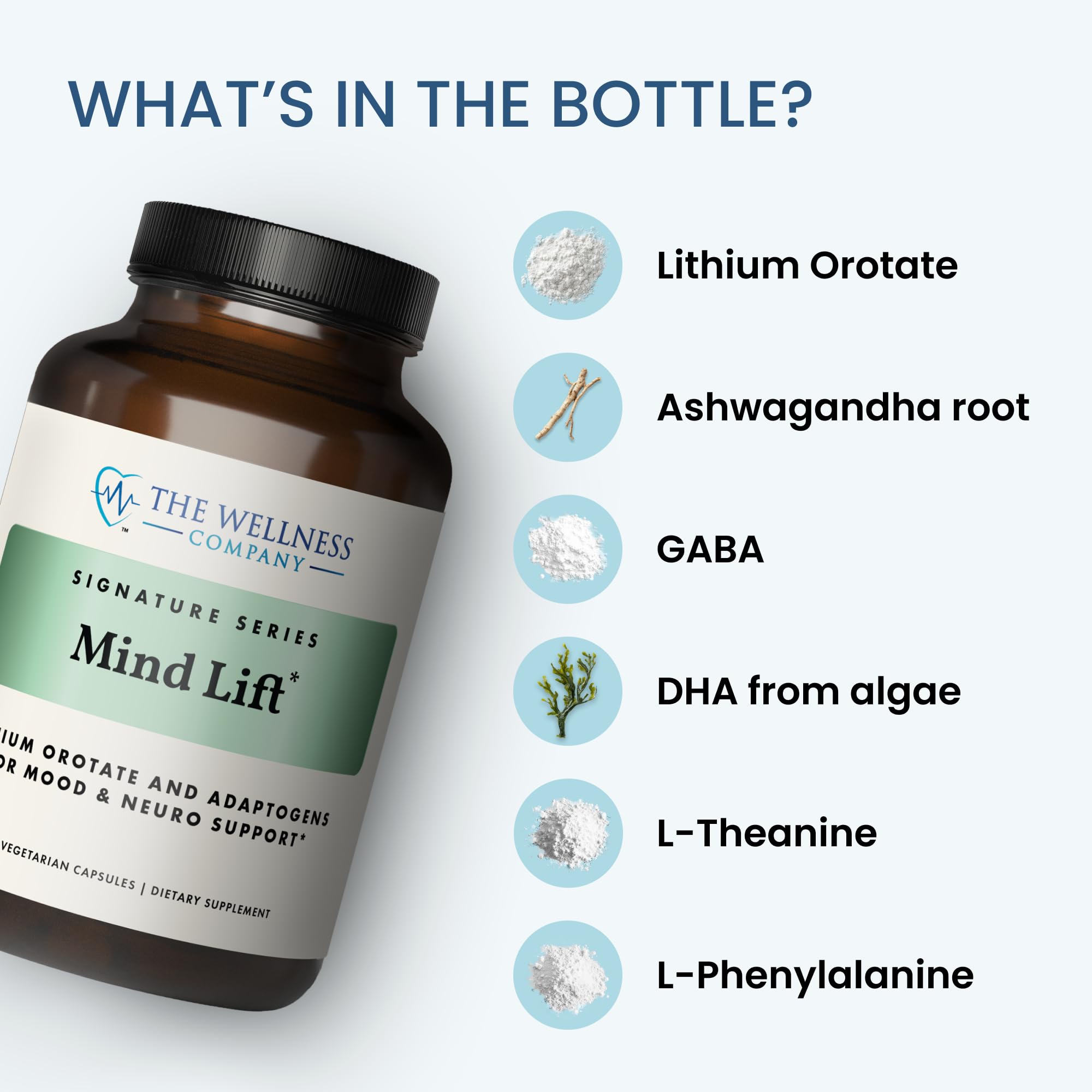 The Wellness Company Mind Lift — étiquette et emballage de qualité et tiers certifiée.