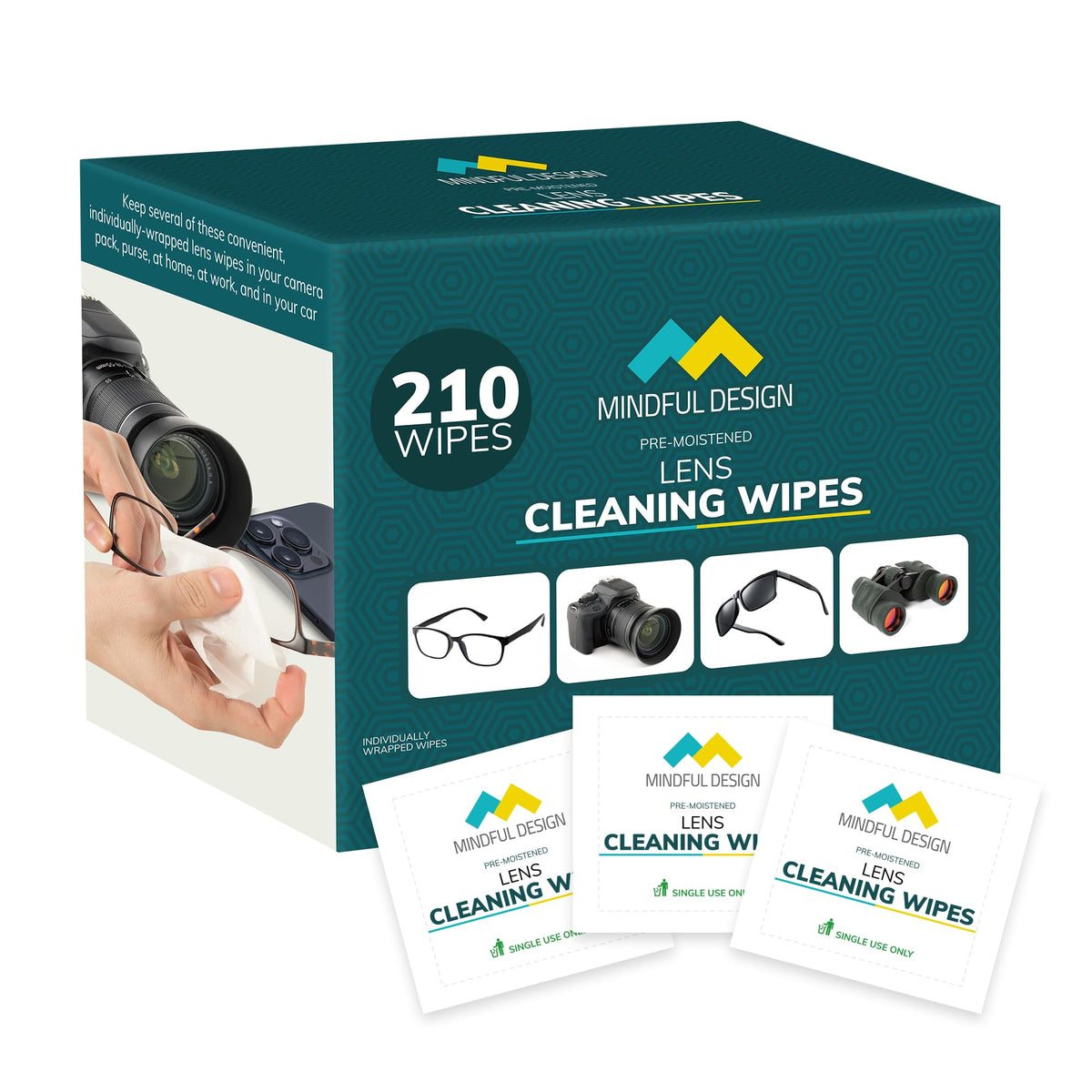 Lingettes Mindful Design pour lunettes : nettoyage sans traces en déplacement.