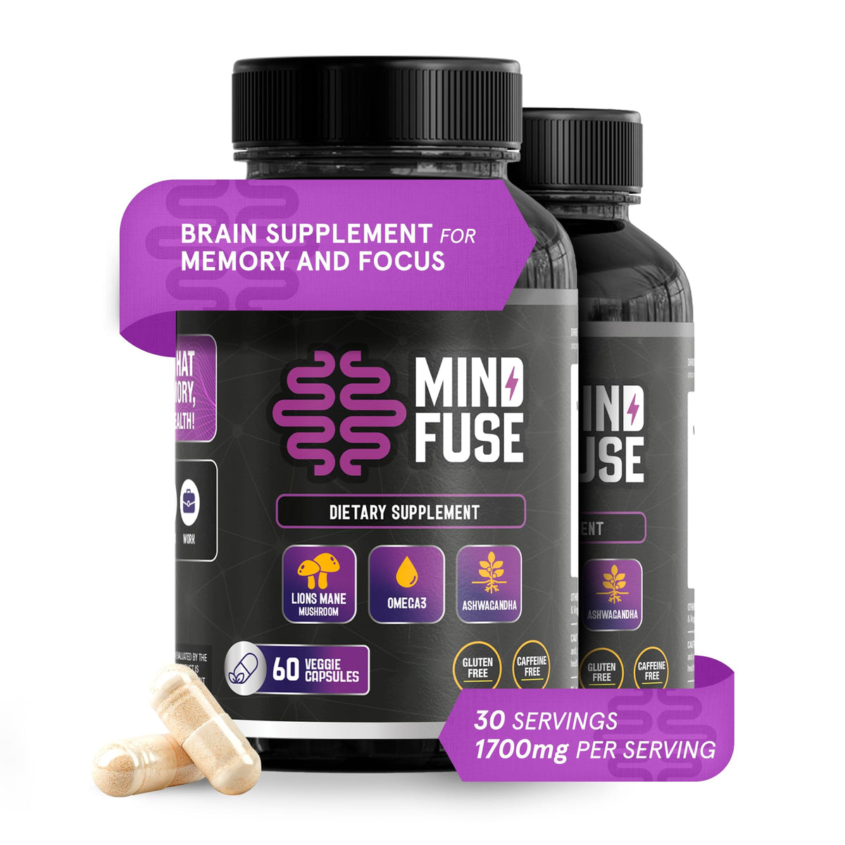 MindFuse crinière de lion, capsules avec Oméga-3, concentration et mémoire