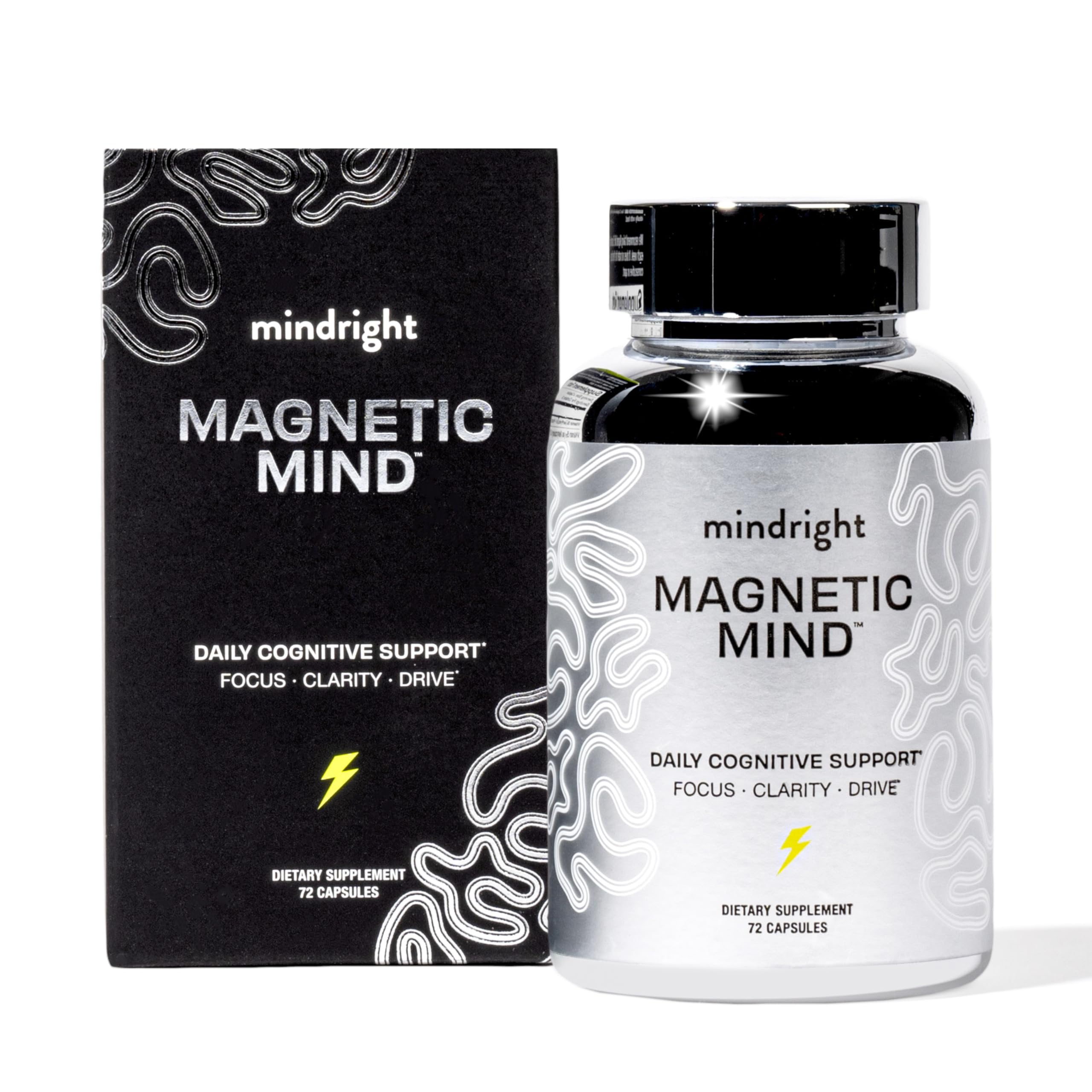 Mindright Magnetic Mind pack-shot avec emballage et gélules, potentiel de clarté cognitive.