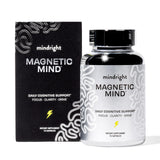 Mindright Magnetic Mind pack-shot avec emballage et gélules, potentiel de clarté cognitive.