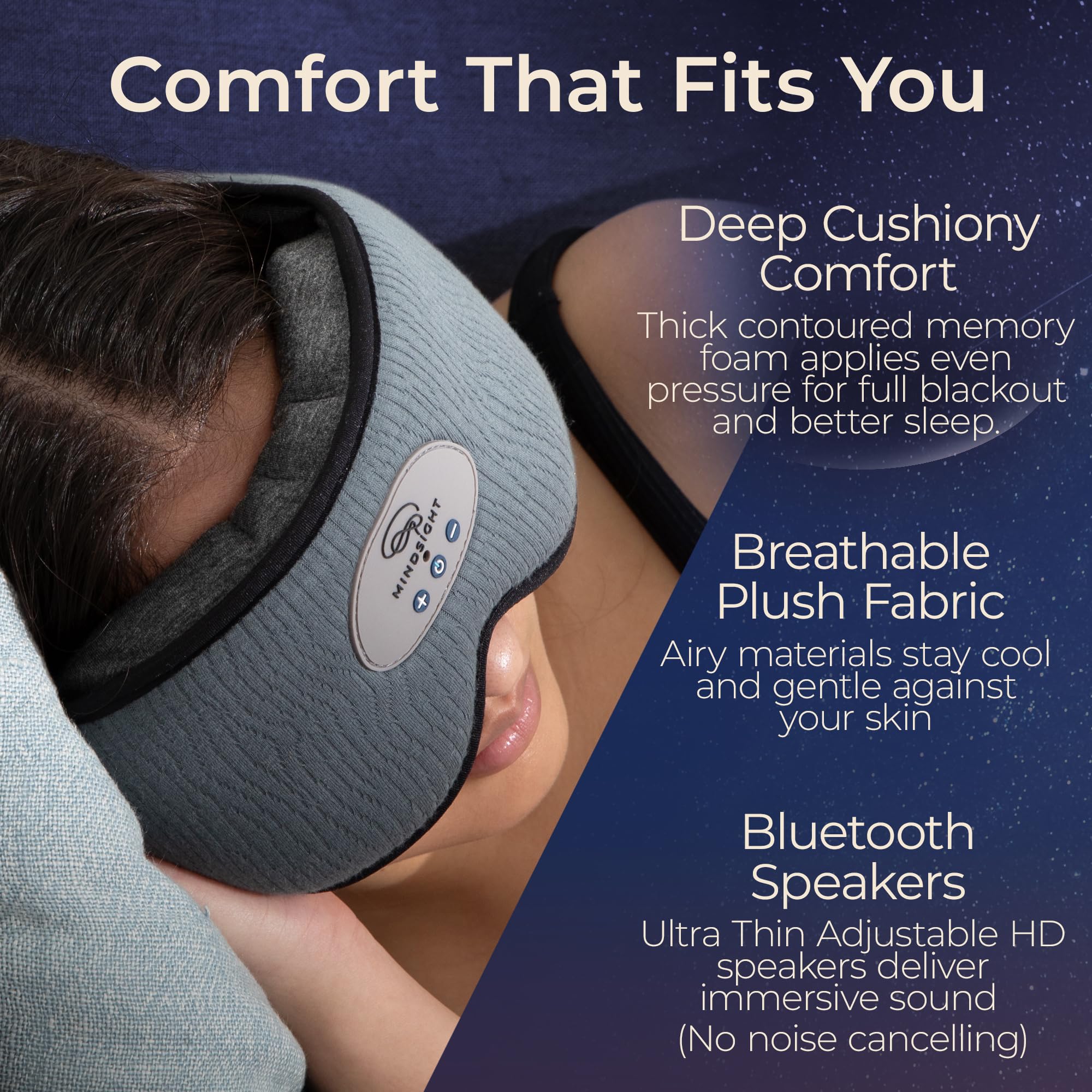 Mindsight DriftBand: mousse mémoire offrant un confort facial supérieur.